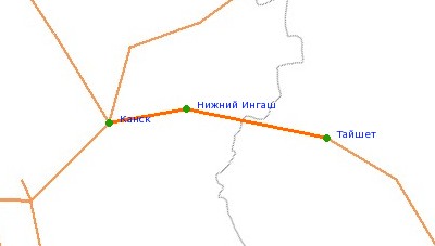 Карта-схема автодороги Канск - Тайшет
